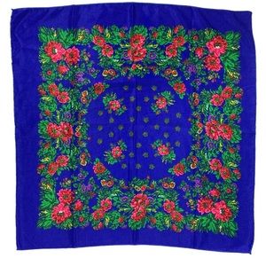 Royal Blue Floral Square Scarf 27X27